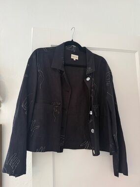 Paloma Wool Black Button-Front Jacket with White Hand-Drawn Motif
